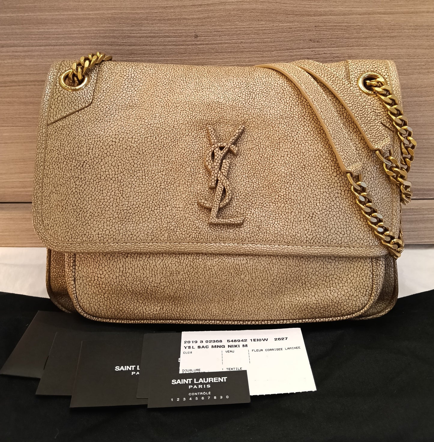 YsL Niki Medium Stingray Embossed Beige GHW 2019