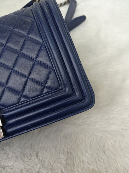 Chanel Boy 25 Lamb Navy Blue RHW #21