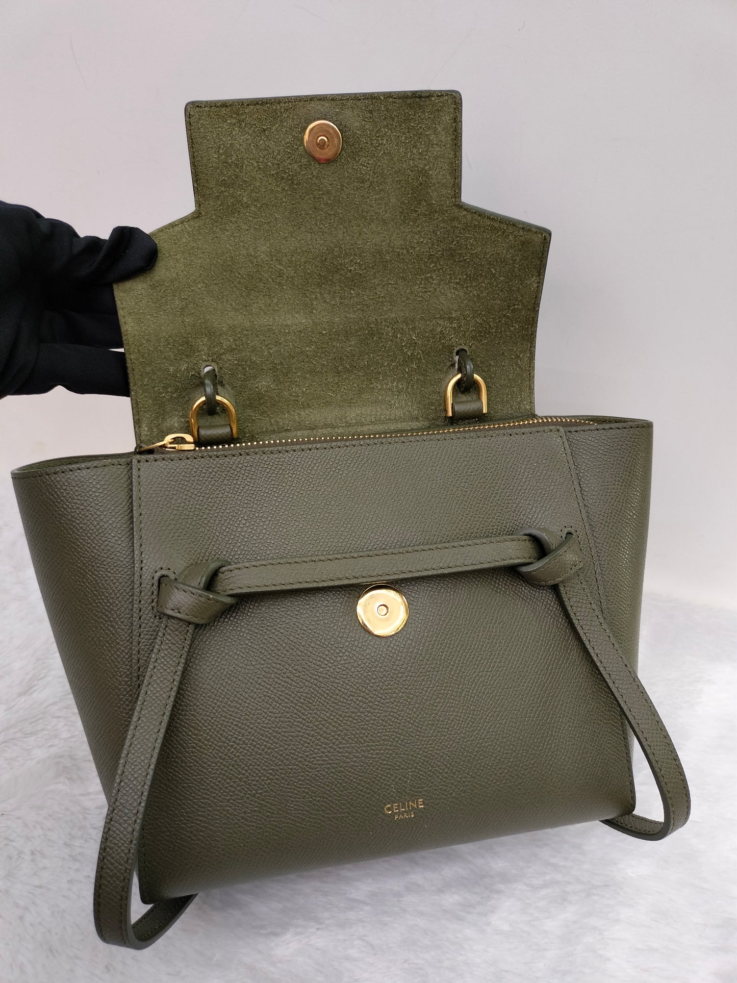 Celine Nano Belt Grained Green Army GHW 2019
