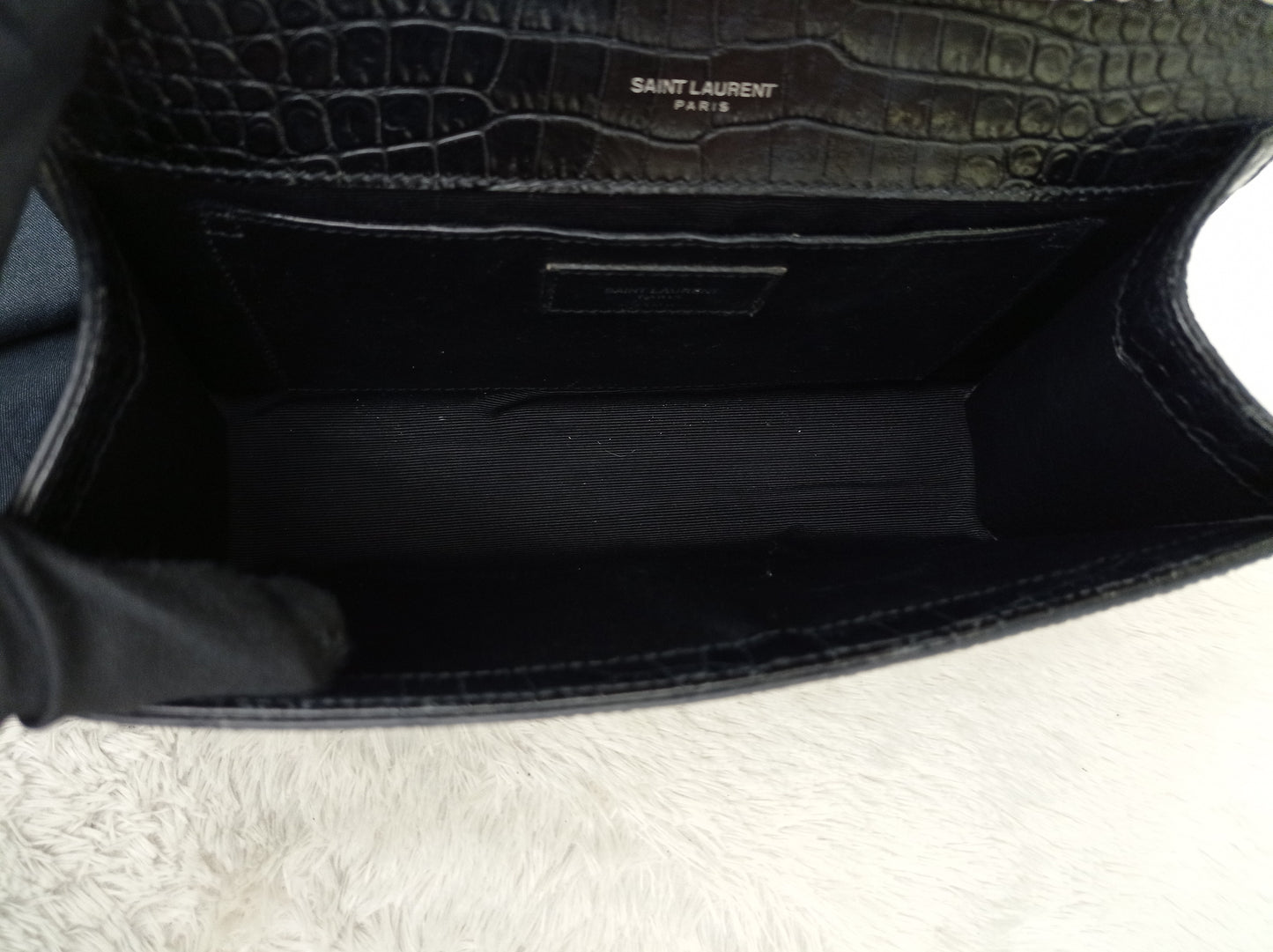 YsL Kate Tassel Medium Croco Embossed Black SHW 2018