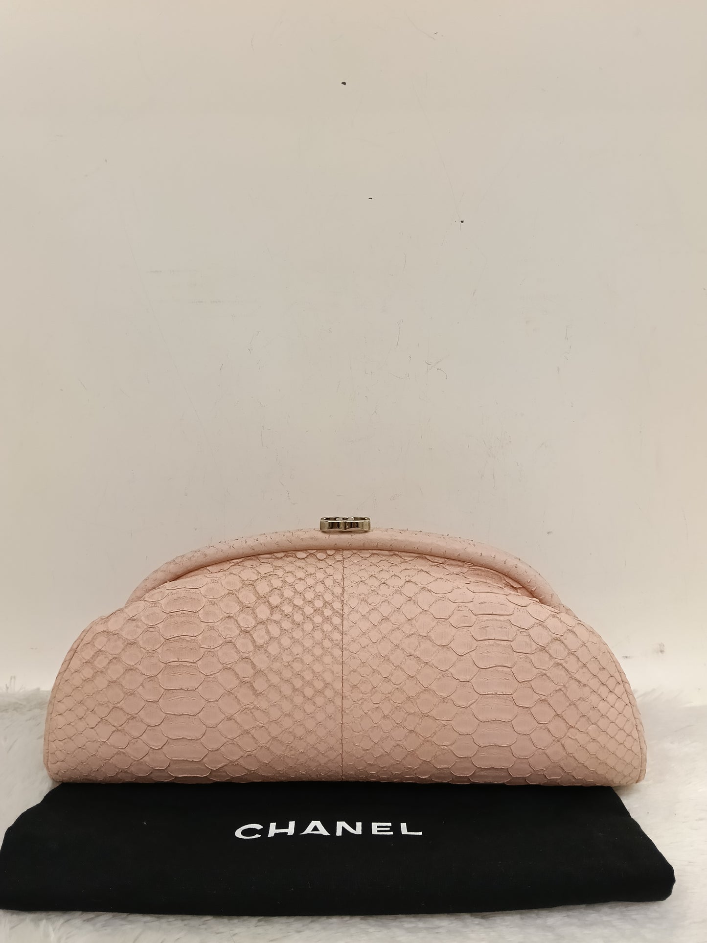Chanel Timeless Clutch Python Pink Peach SHW #14