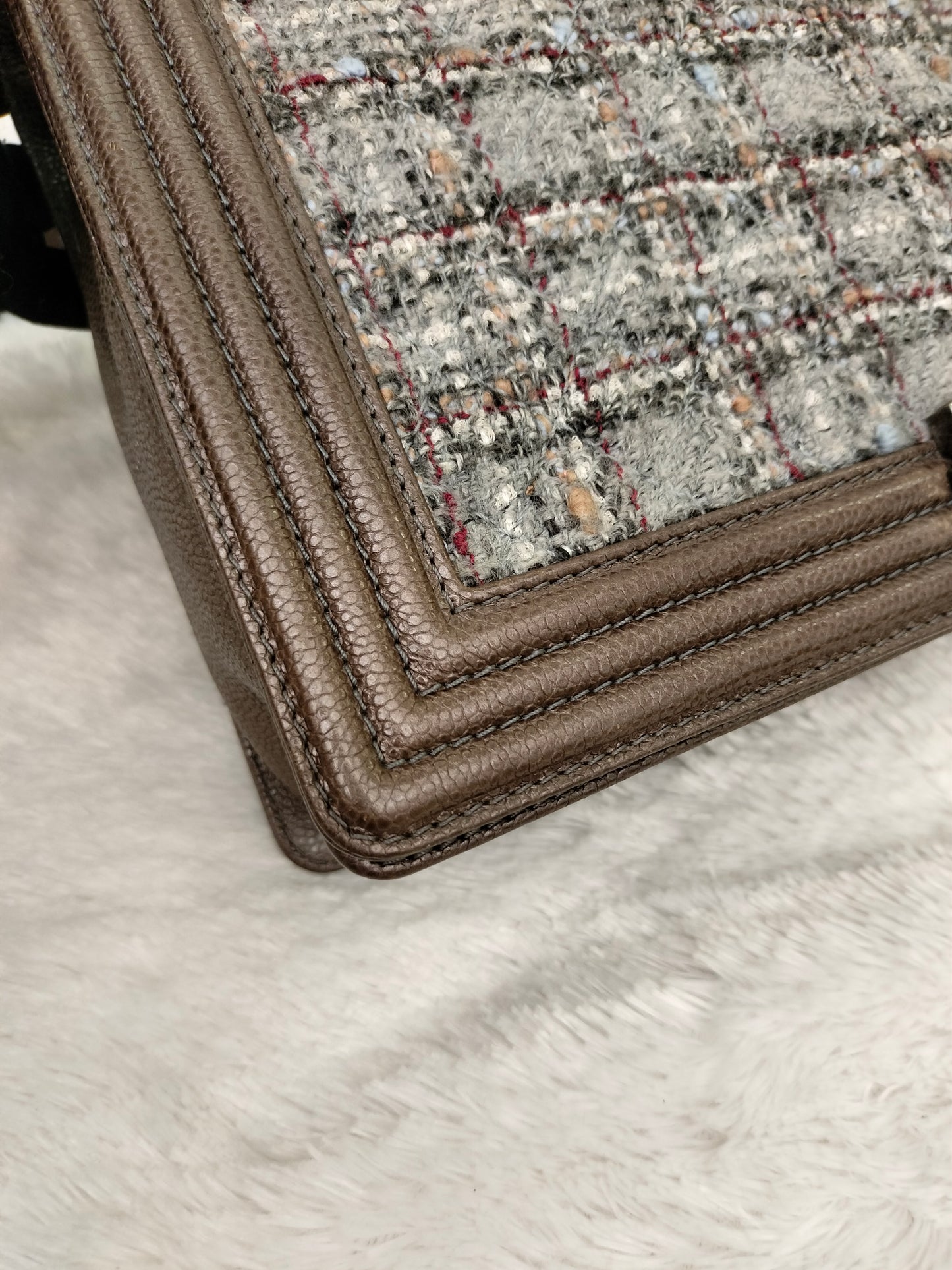 Chanel Boy Large Tweed Calfskin Brown RHW #18