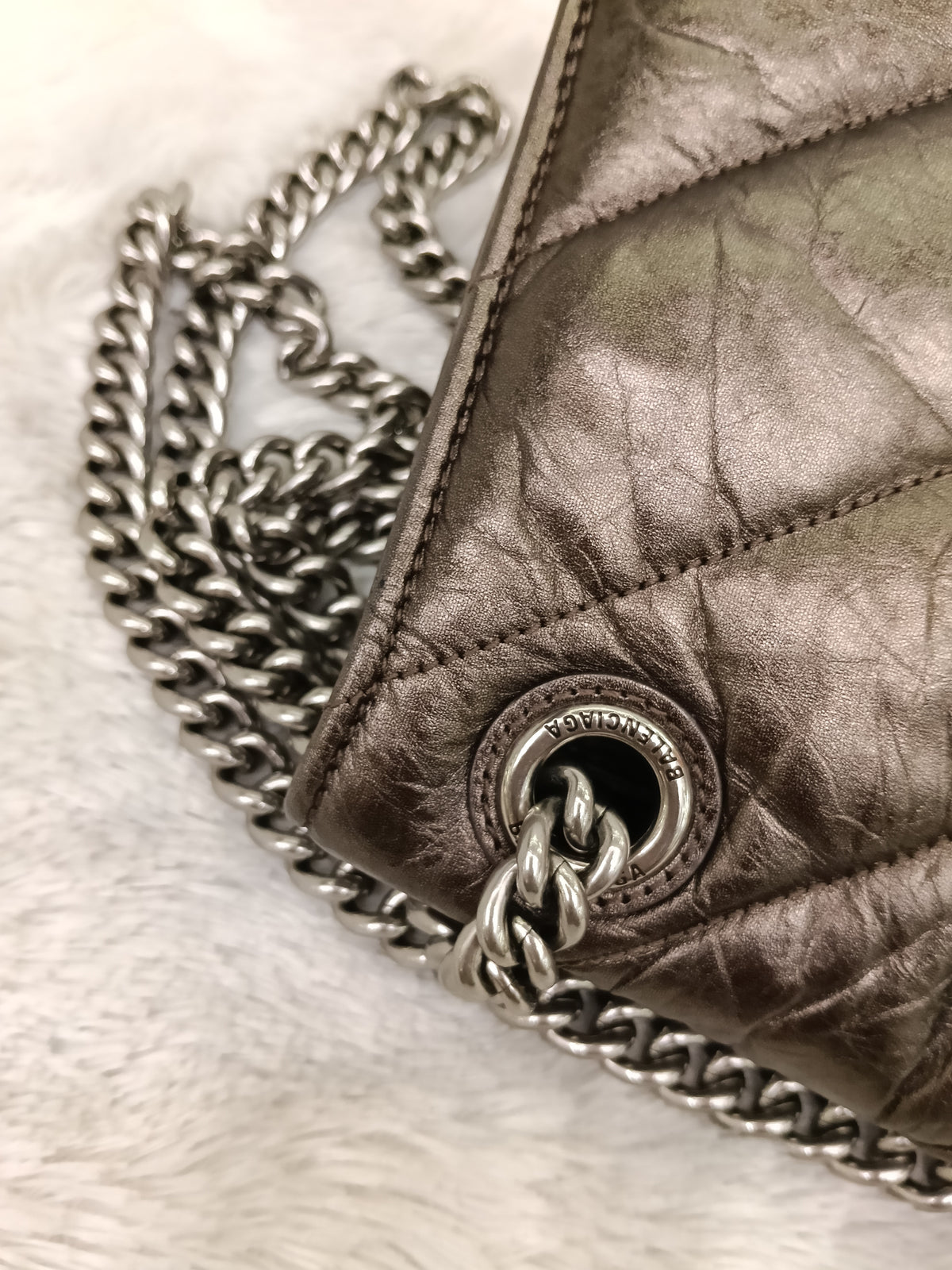 Balenciaga Small Crush Chain Padded Crinkled Dark Bronze SHW 2023
