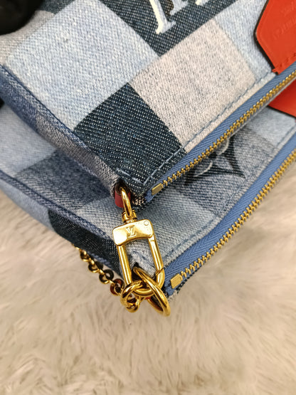 LV Multi Pochette Accessories Monogram Denim Blue Rouge 2019