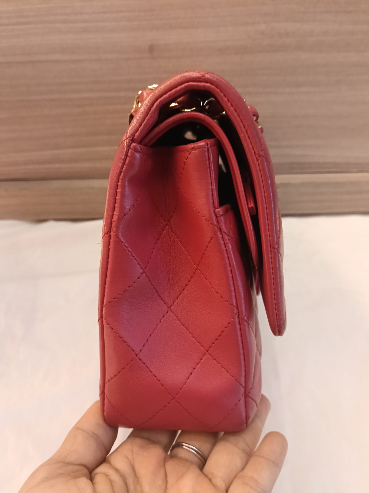 Chanel Medium Lamb Red GHW DF #22