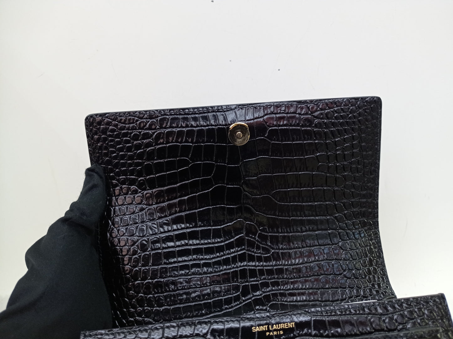YsL Sunset Medium Croco Black GHW 2022