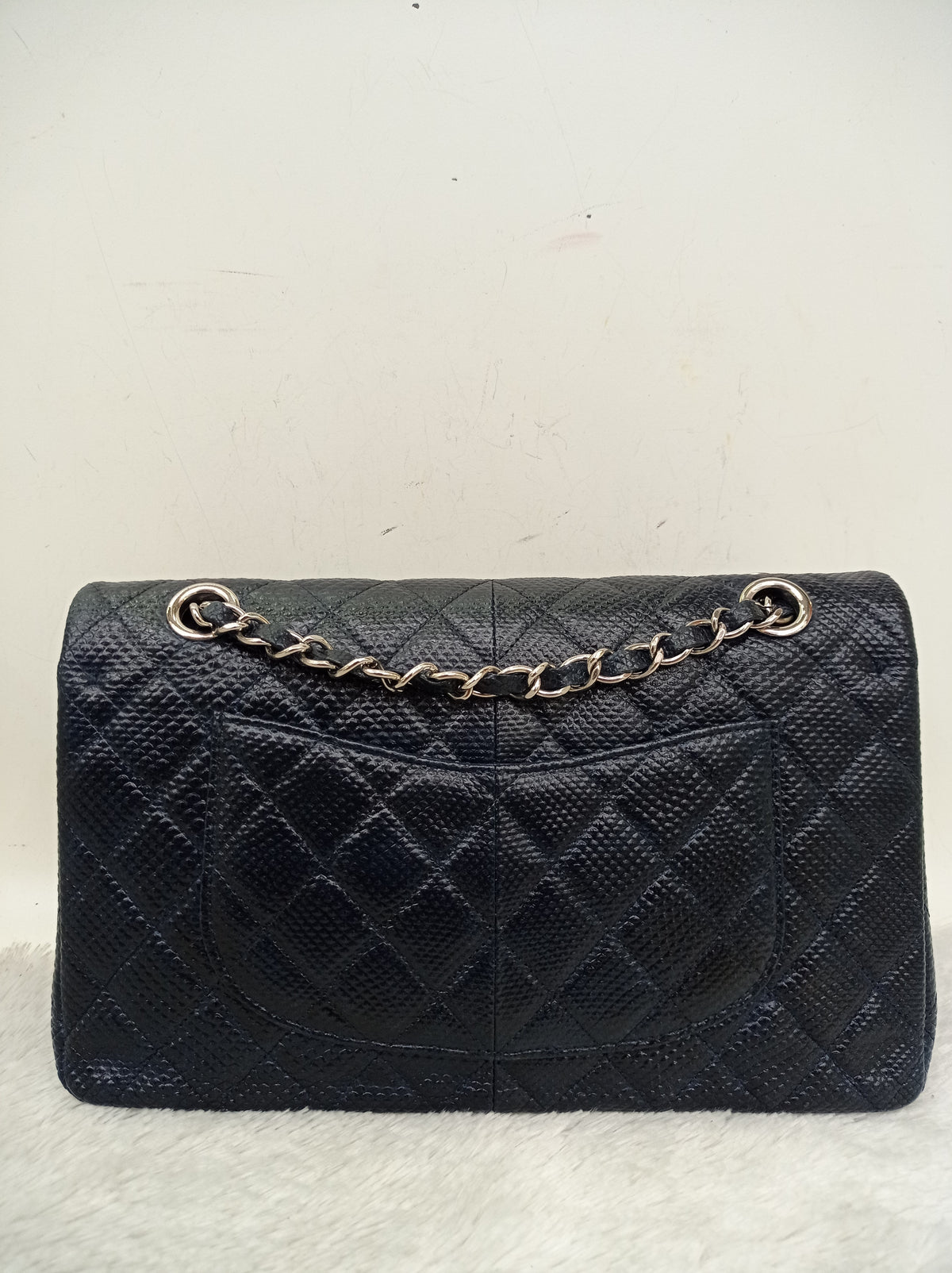 Chanel Medium Karung Snake Skin Navy SHW DF #14