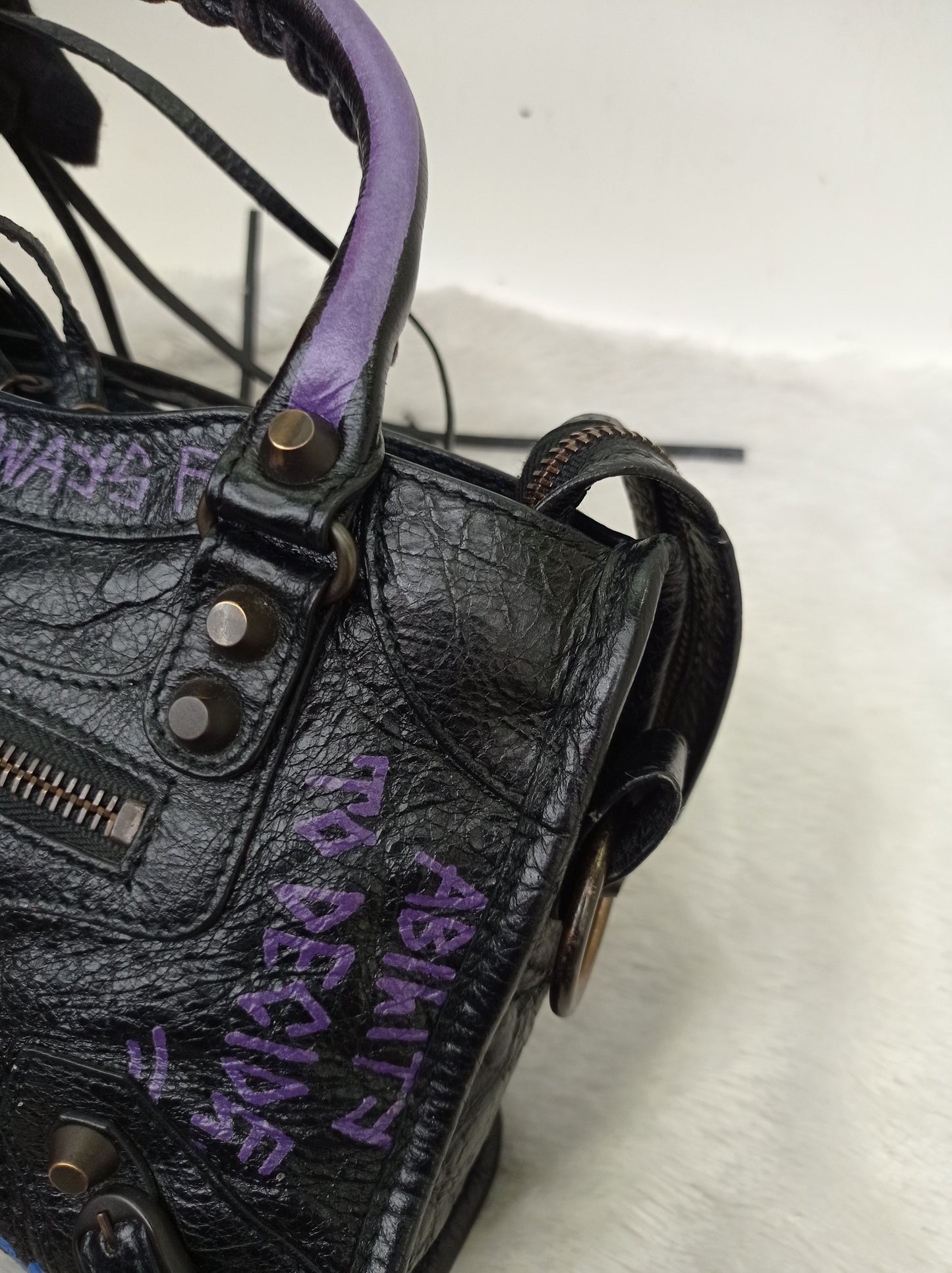 Balenciaga Mini City Classic Graffiti Black Bleu Violet RGHW 2018