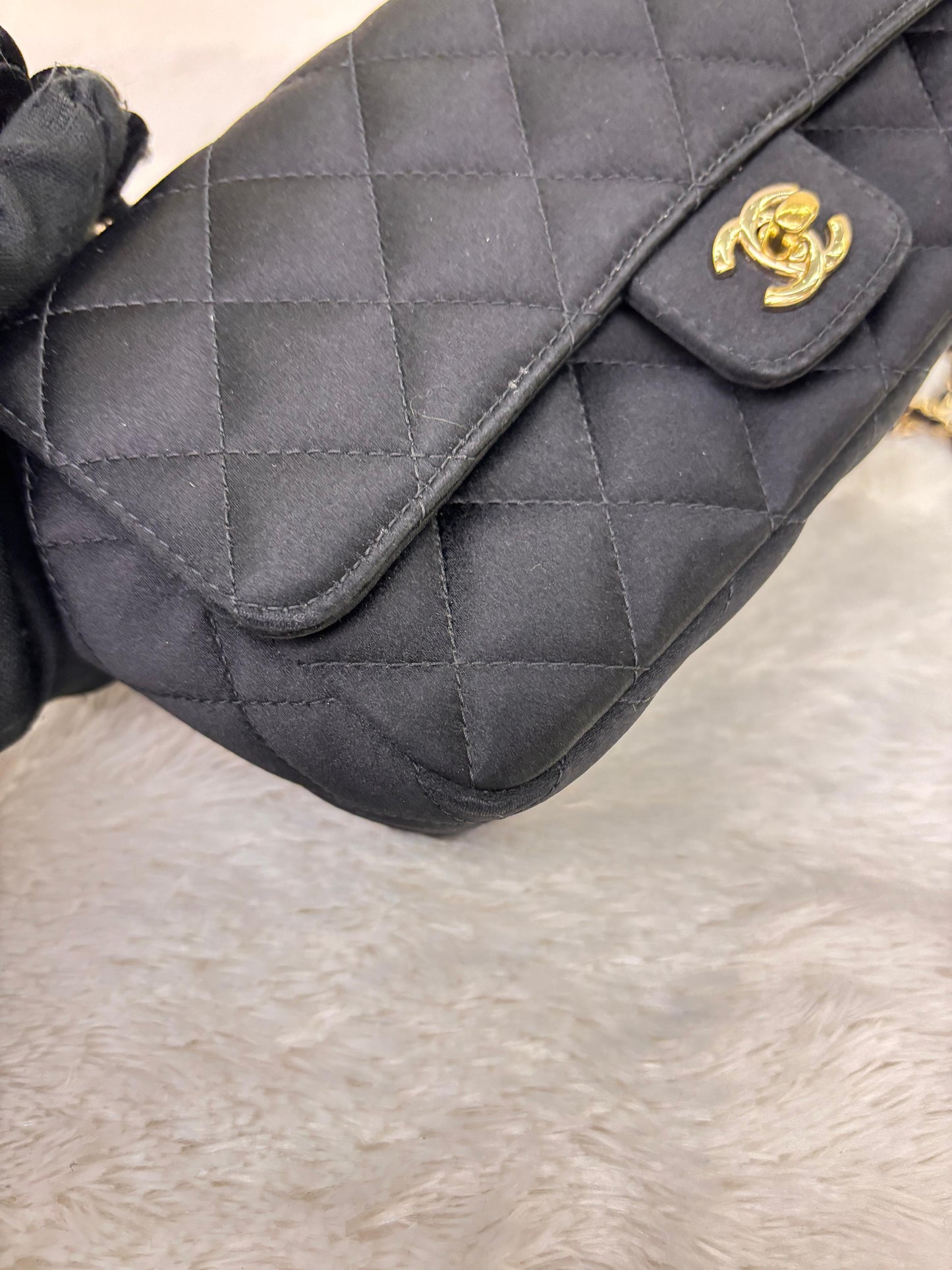 Chanel Mini Flap Satin Camellia Black GHW #21
