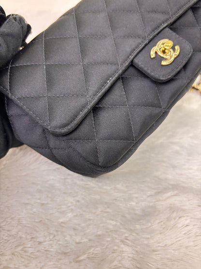 Chanel Mini Flap Satin Camellia Black GHW #21