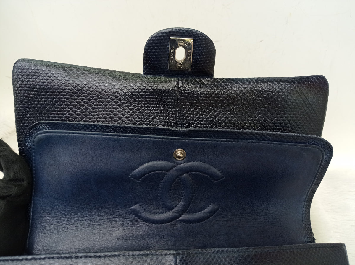 Chanel Medium Karung Snake Skin Navy SHW DF #14