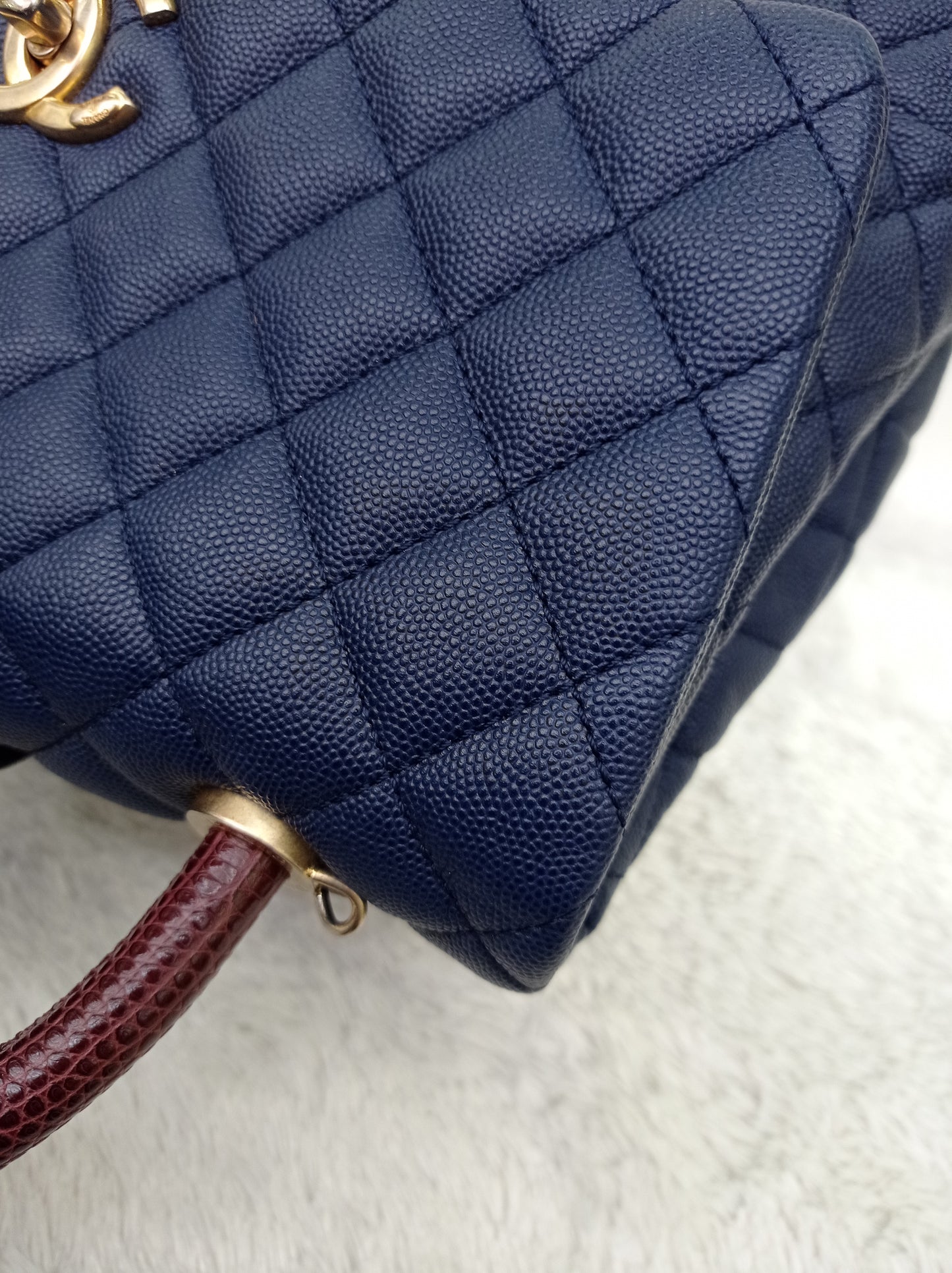 Chanel Coco Handle Medium Caviar Blue Handle Lizard GHW #24