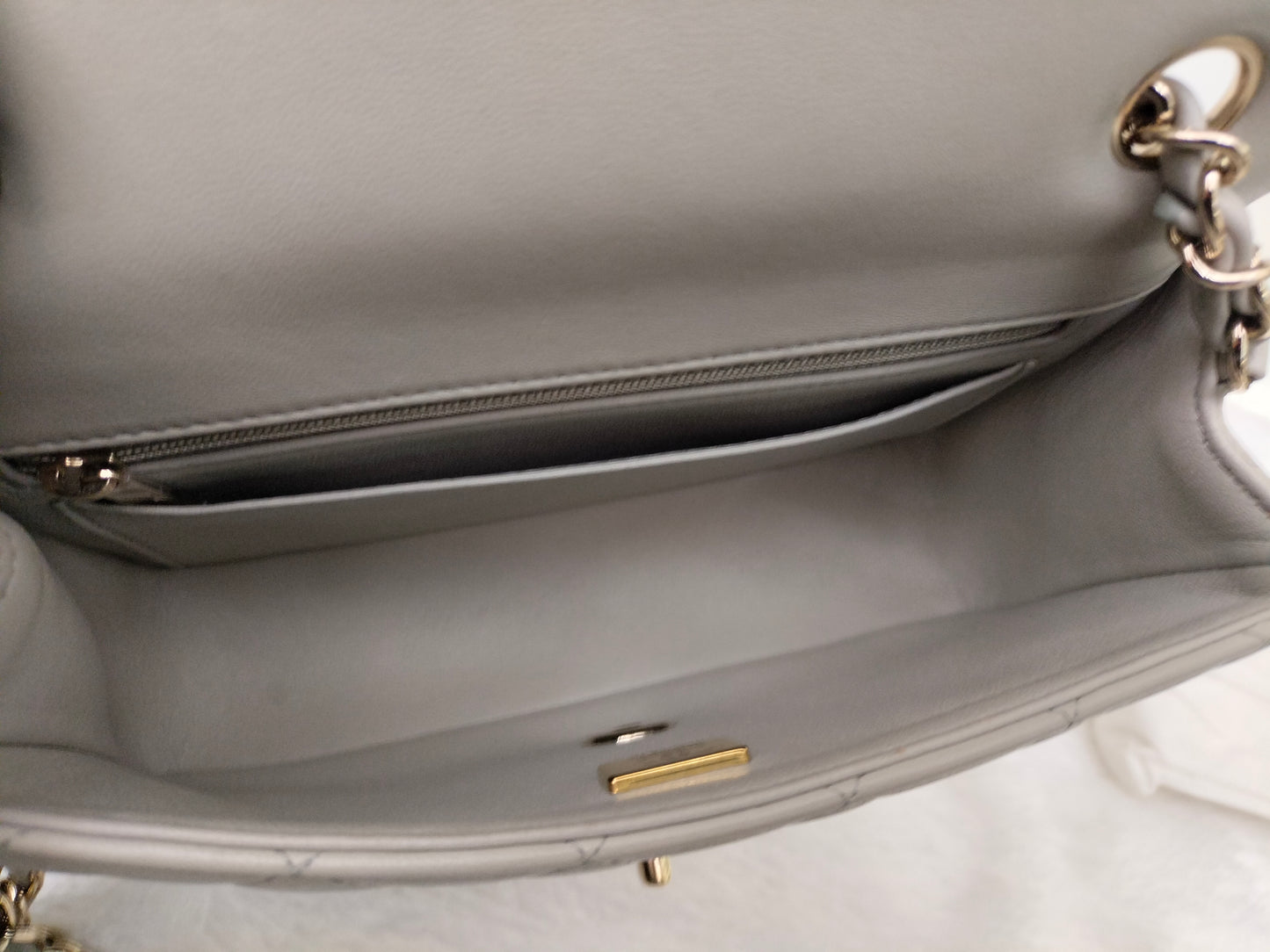 Chanel Mini Rectangular Lamb Light Grey LGHW (CHIP)