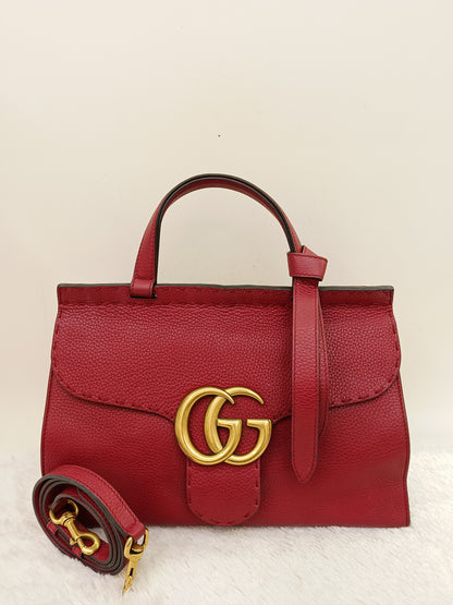 Gucci Top Handle Medium Marmont Grained Red GHW
