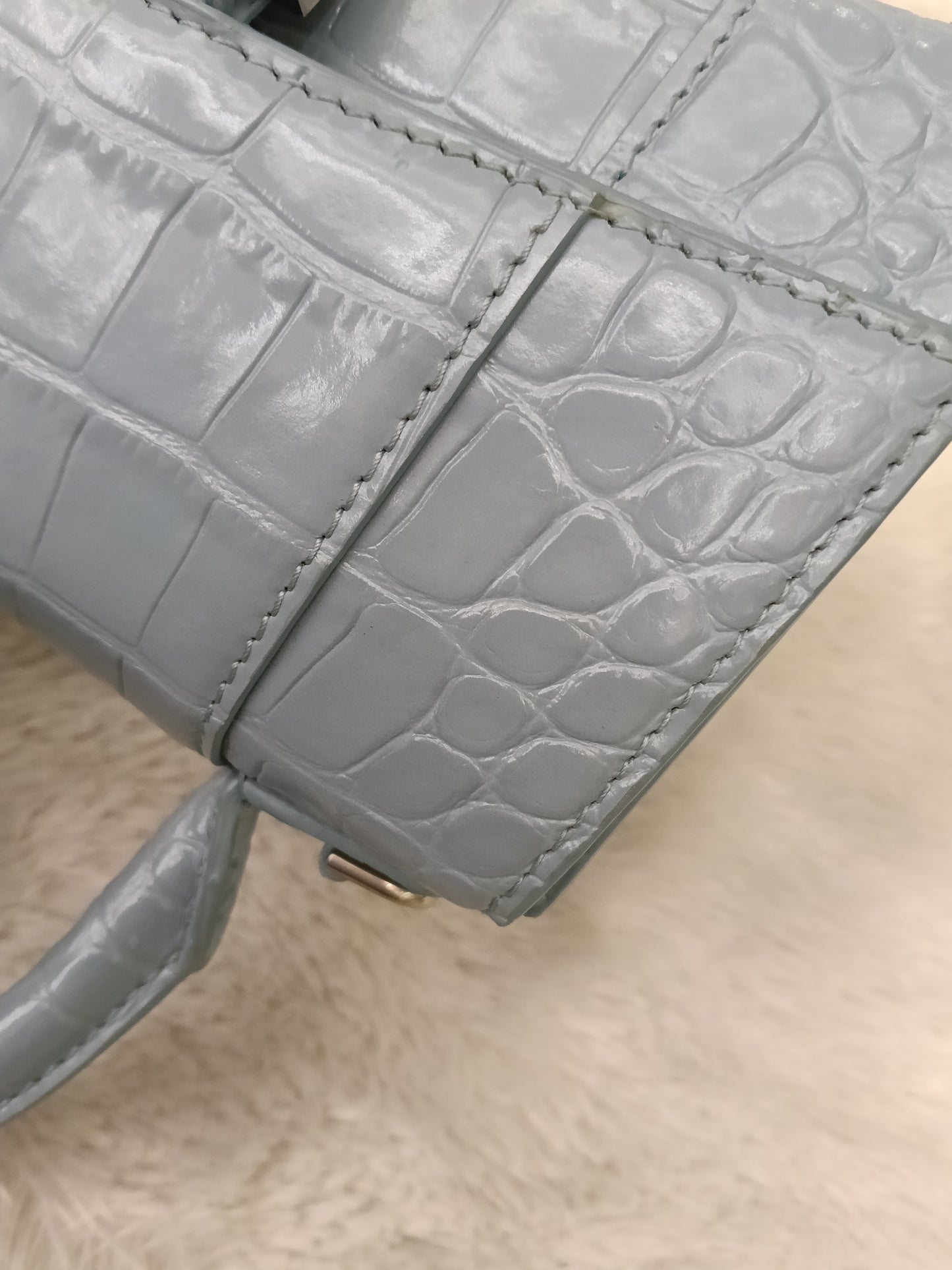 Balenciaga Hourglass XS Top Handle Croco Blue Grey SHW 2021