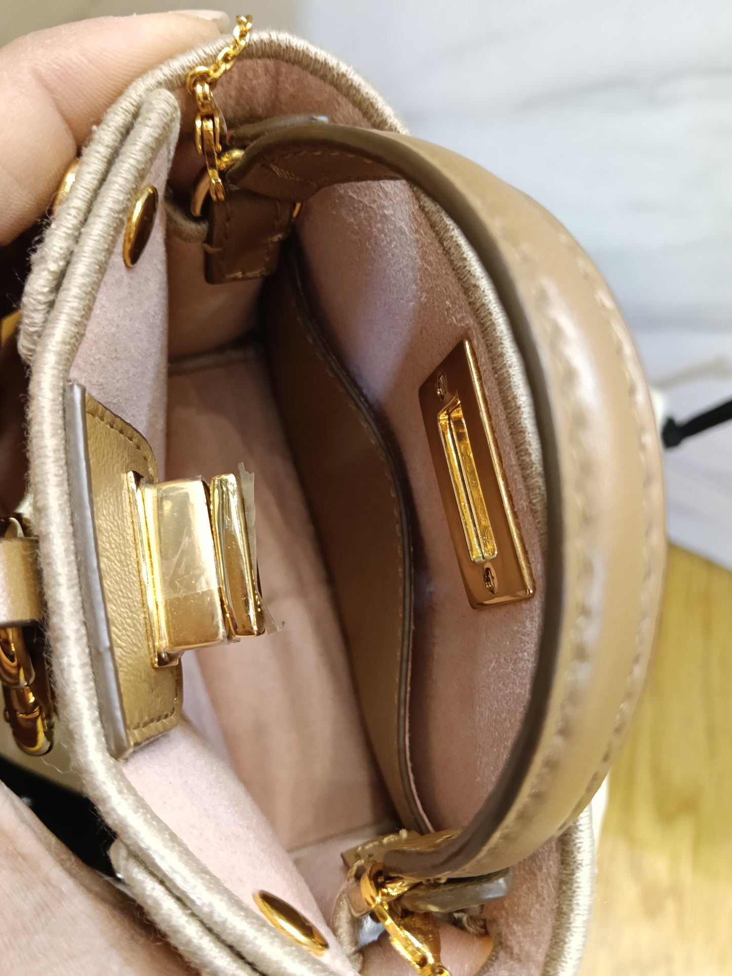 Fendi Peekaboo Nano Charm Embroidered FF Wool Beige Pink GHW