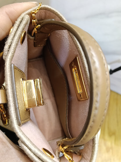 Fendi Peekaboo Nano Charm Embroidered FF Wool Beige Pink GHW