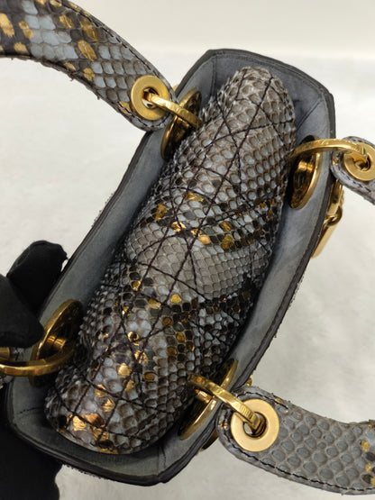 Lady Dior Mini Cannage Supple Python Gray Gold GHW 2017