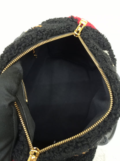 LV Bandou 25 Monogram Giant Fleece Teddy Shearling Black Red 2019