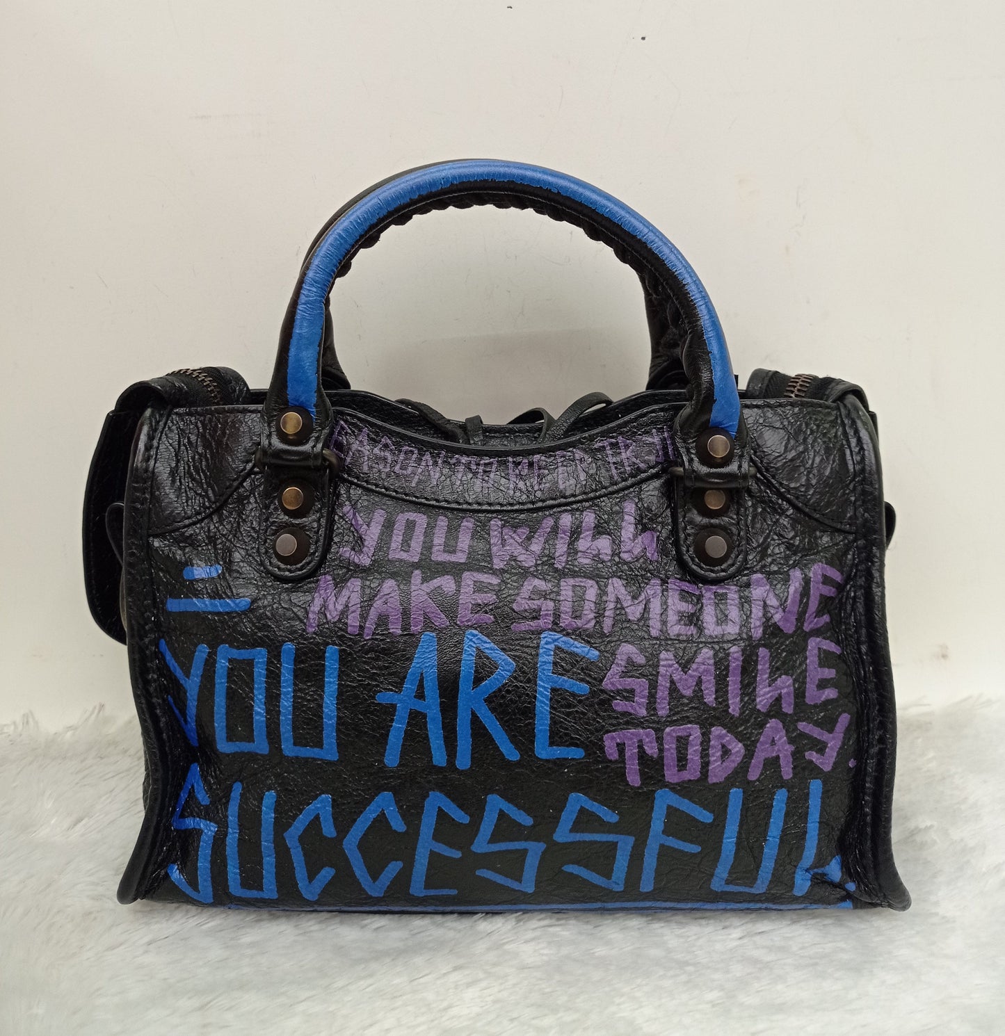 Balenciaga Mini City Classic Graffiti Black Bleu Violet RGHW 2018