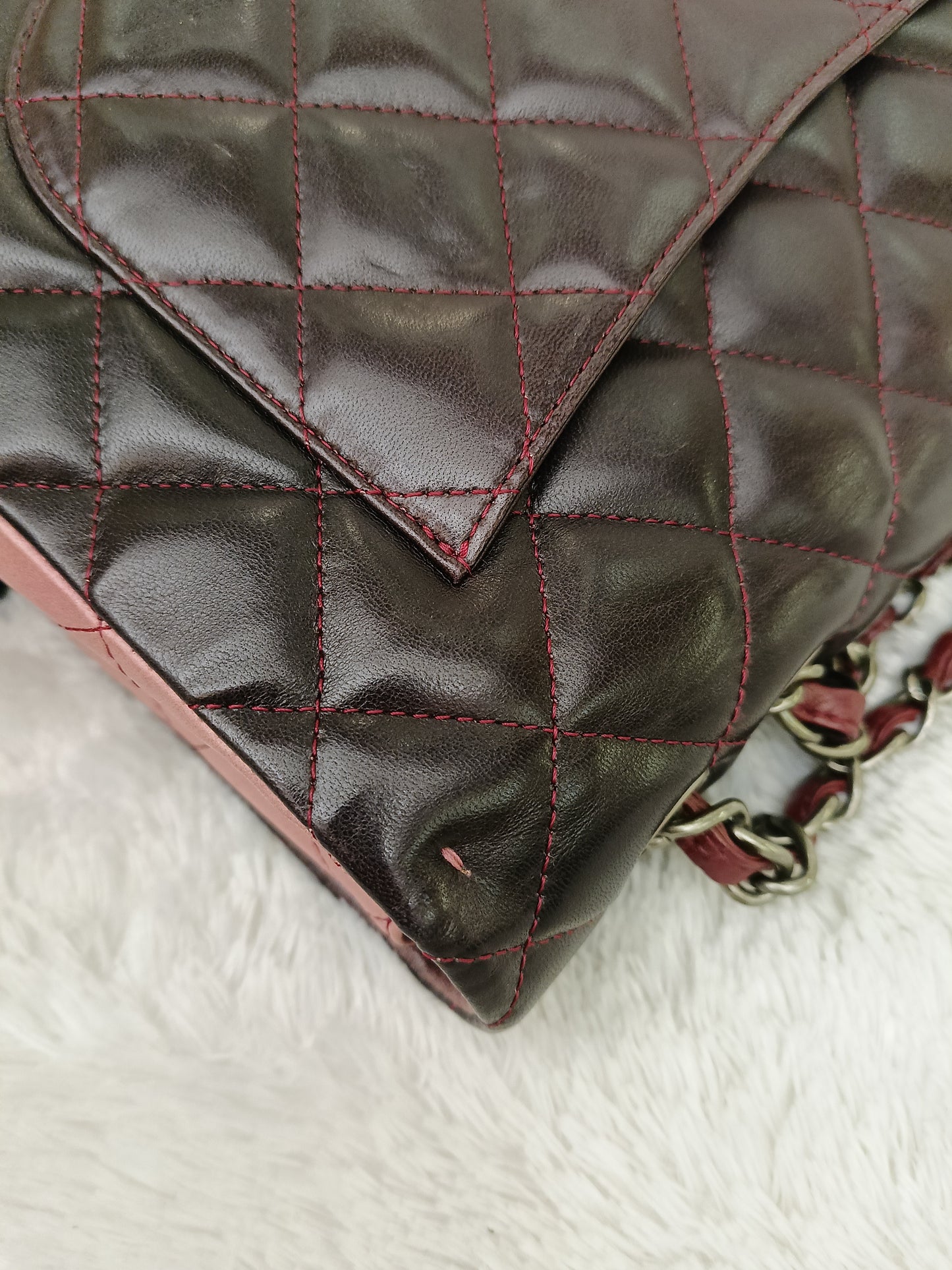 Chanel Jumbo Lamb Bordeaux Dark Red Ombre Pink RGHW SF #13