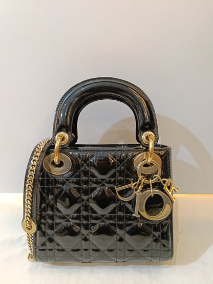 Lady Dior Mini Patent Black GHW 2016