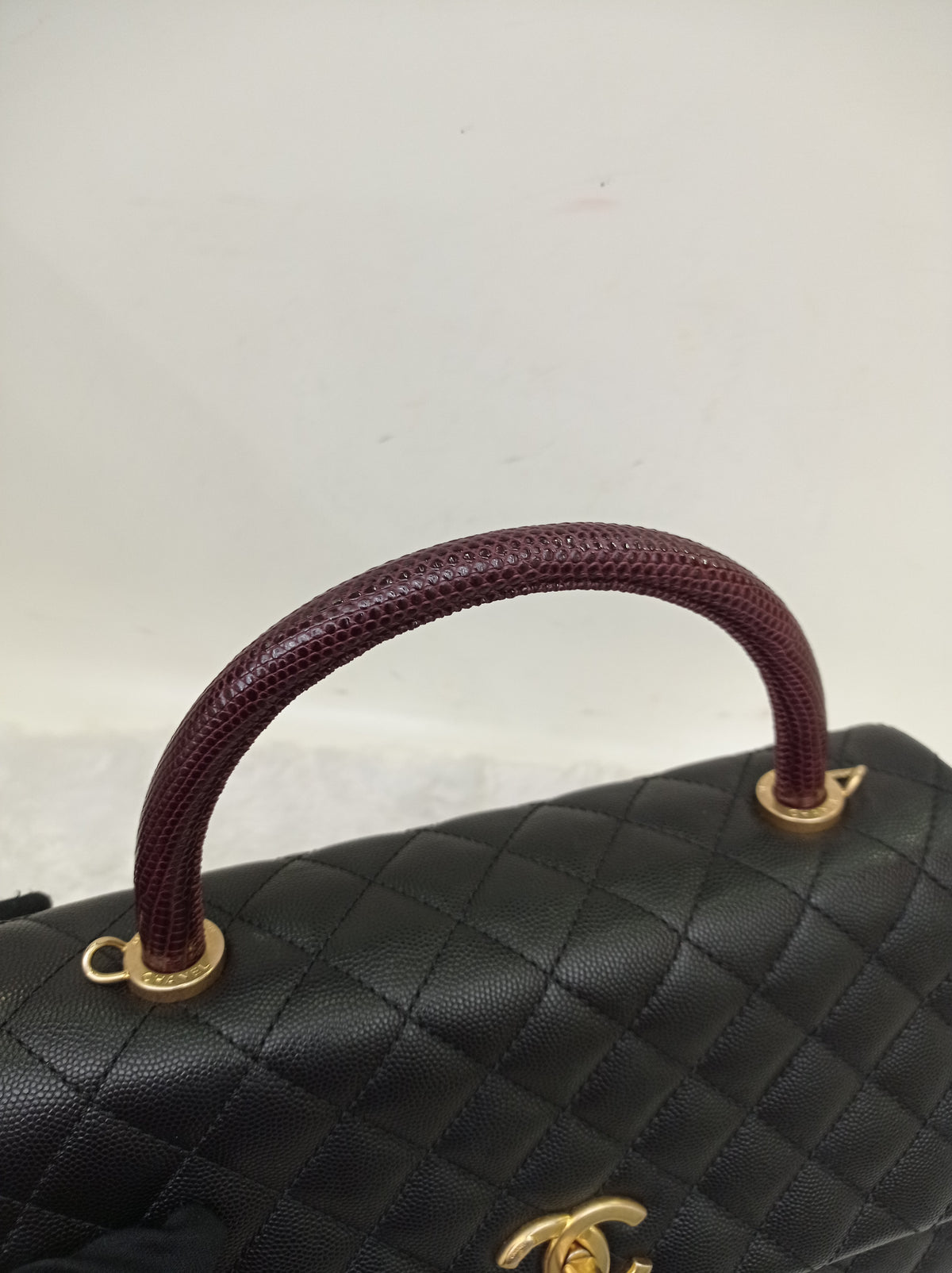 Chanel Coco Handle Medium Caviar Black Handle Lizard GHW #23