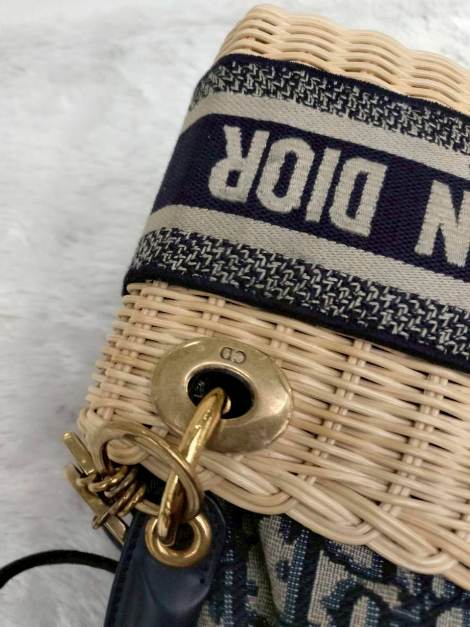 Lady Dior Mini Wicker Rattan Oblique Jacquard Blue Natural GHW 2022