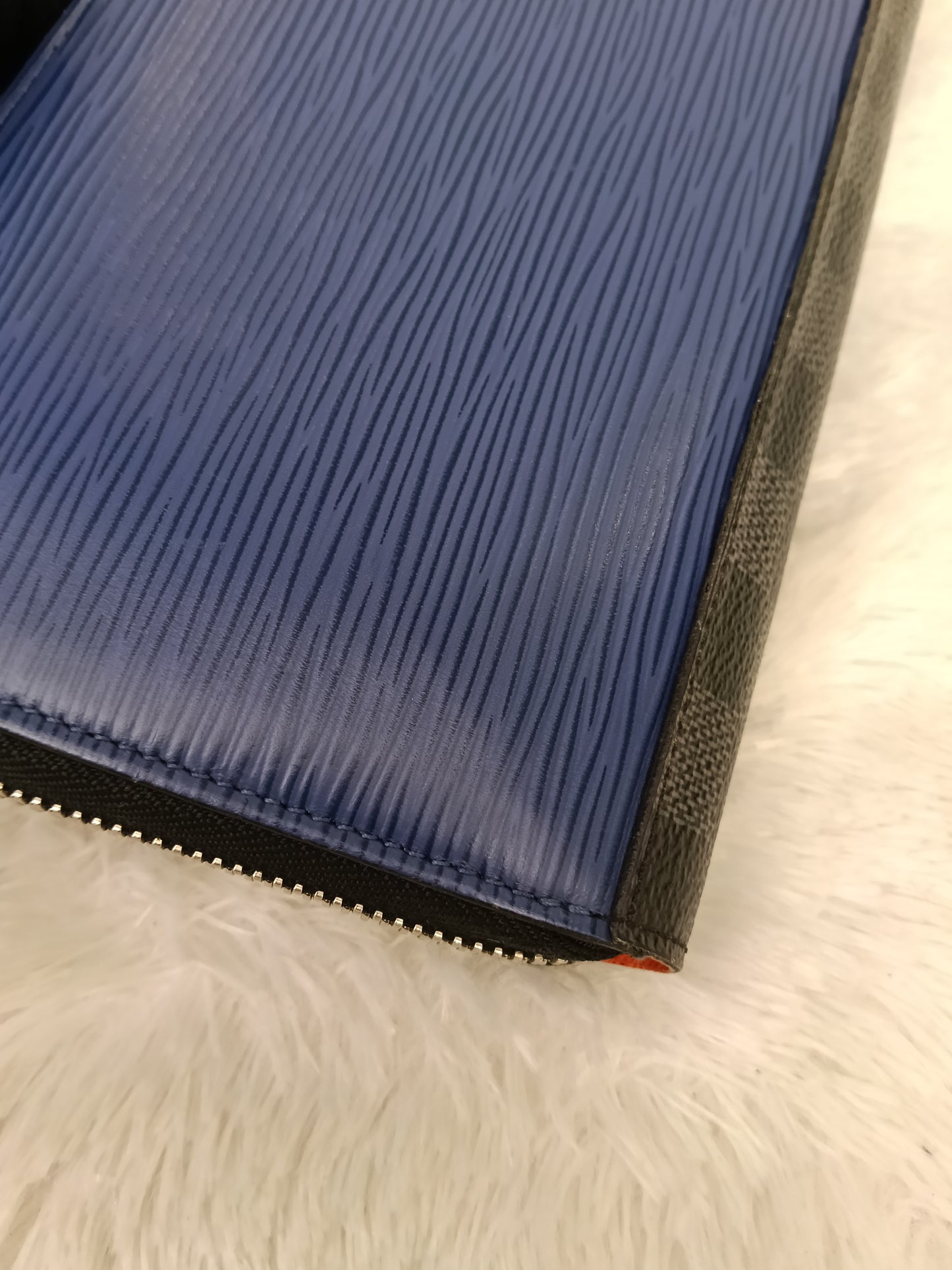 LV Zippy Wallet Long Organizer NM Epi Graphite Blue Gray