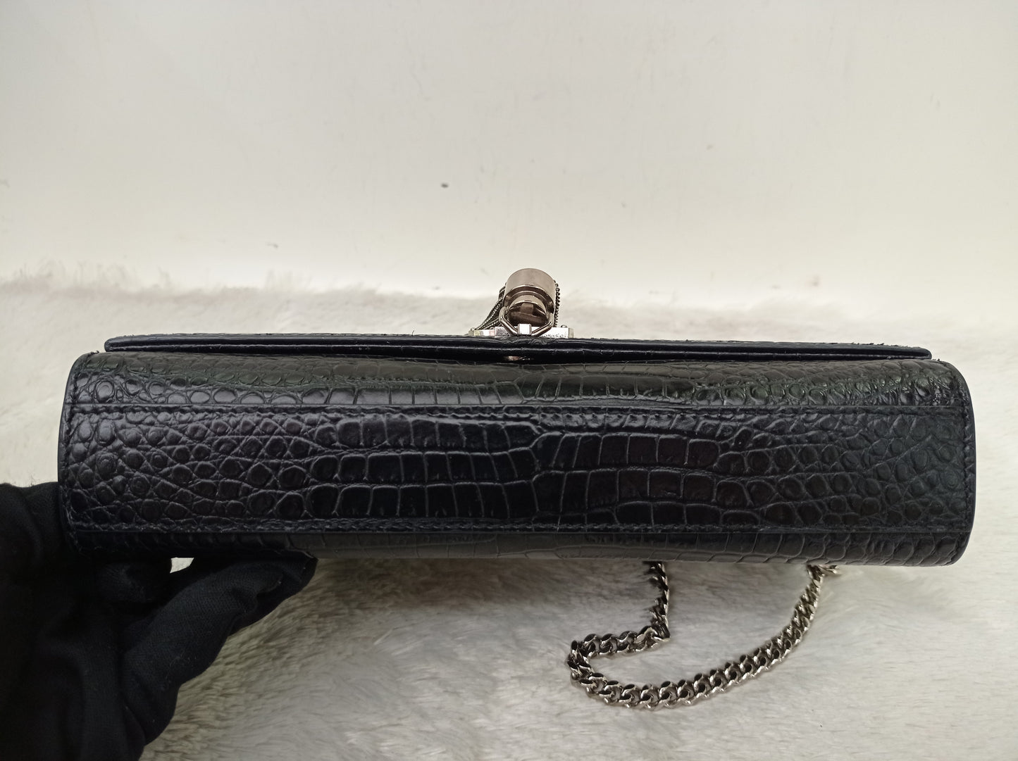 YsL Kate Tassel Medium Croco Embossed Black SHW 2018