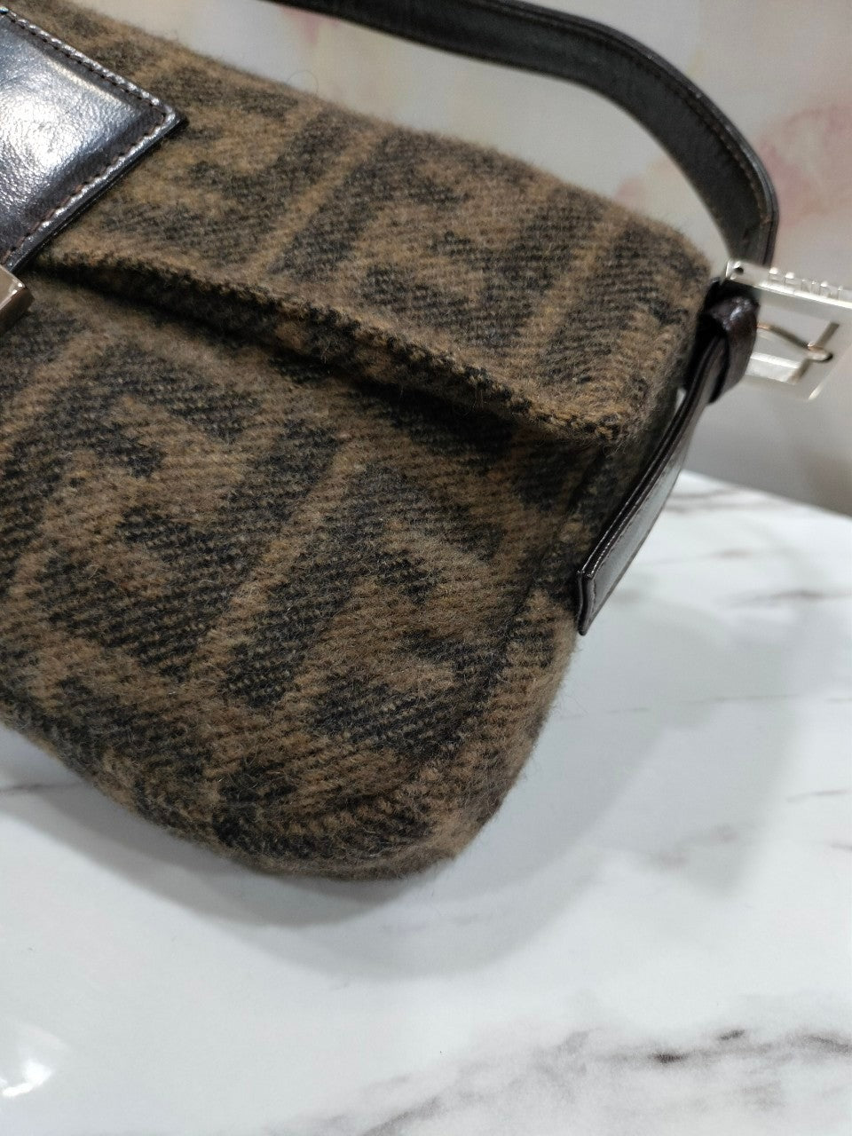 Fendi Zucca Baguette Wool Shoulder SHW