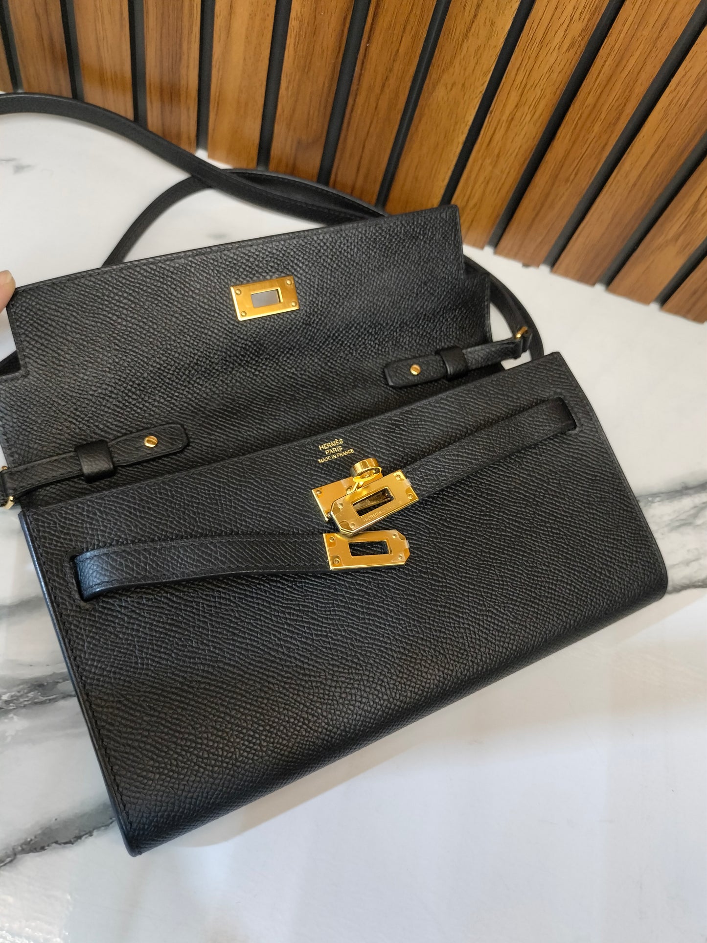 Hermes Kelly To Go Epsom Black GHW #B