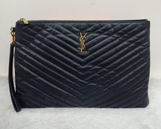 YsL Tablet Pouch Matelasse Monogram Cassandre Calfskin Black GHW 2016