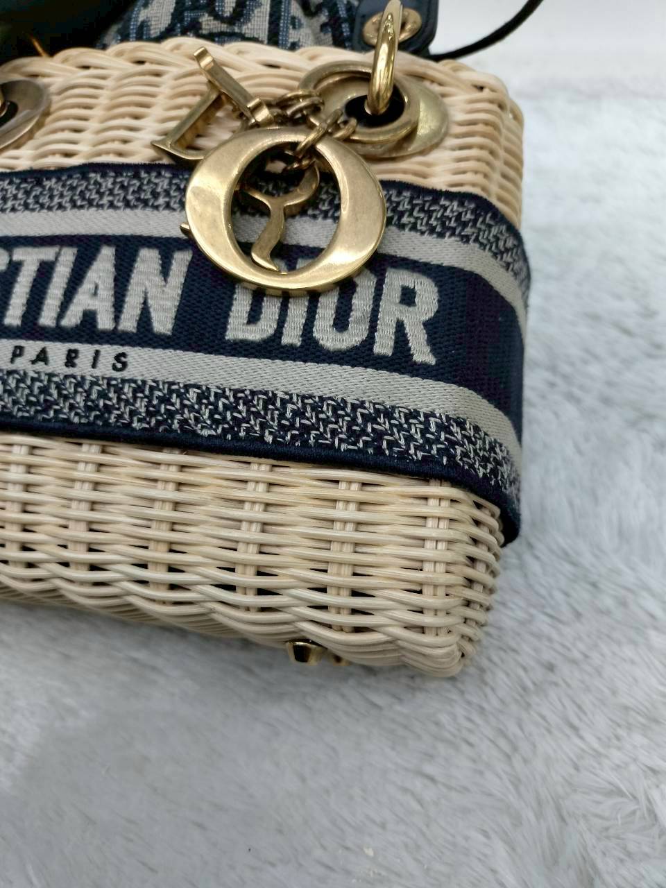 Lady Dior Mini Wicker Rattan Oblique Jacquard Blue Natural GHW 2022