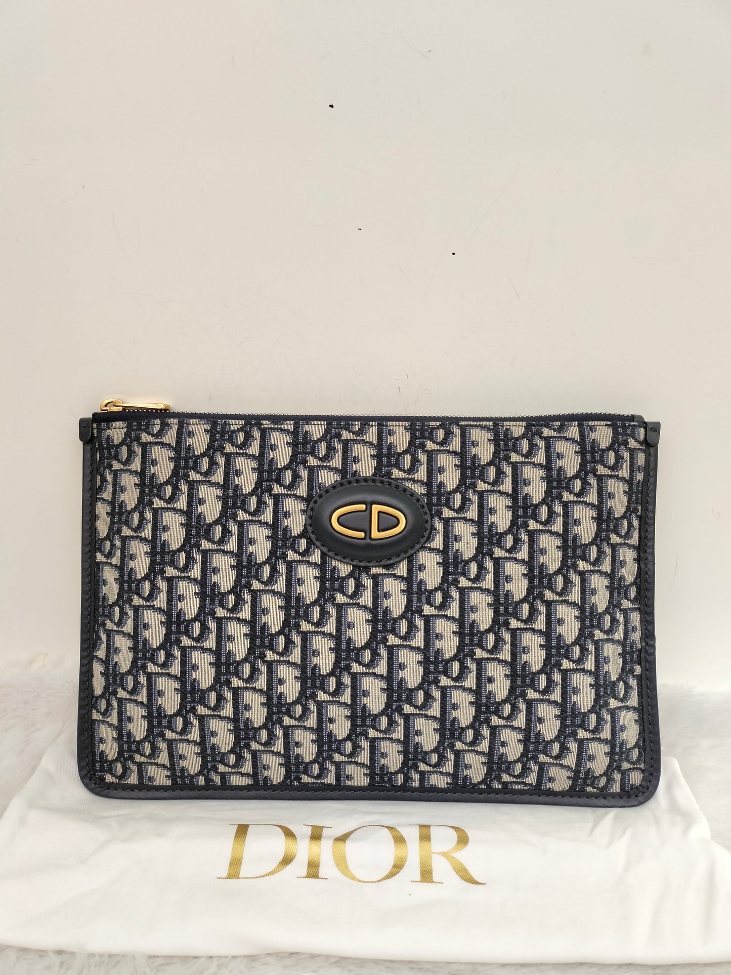 Dior Clutch Logogram Jacquard Oblique Navy GHW 2019