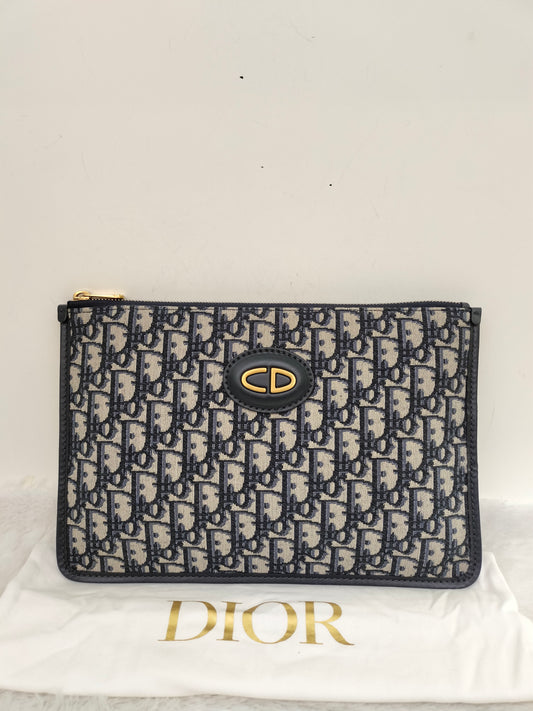 Dior Clutch Logogram Jacquard Oblique Navy GHW 2019