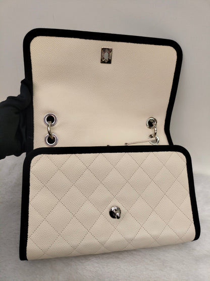 Chanel Flap Caviar White Black SHW #25