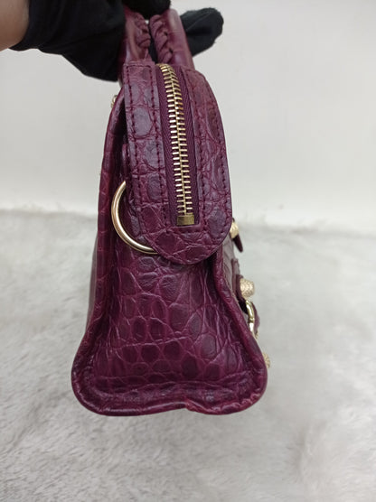 Balenciaga Mini City Giant Croco Burgundy GHW 2016