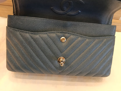 Chanel Medium Chevron Caviar Blue SHW DF #26