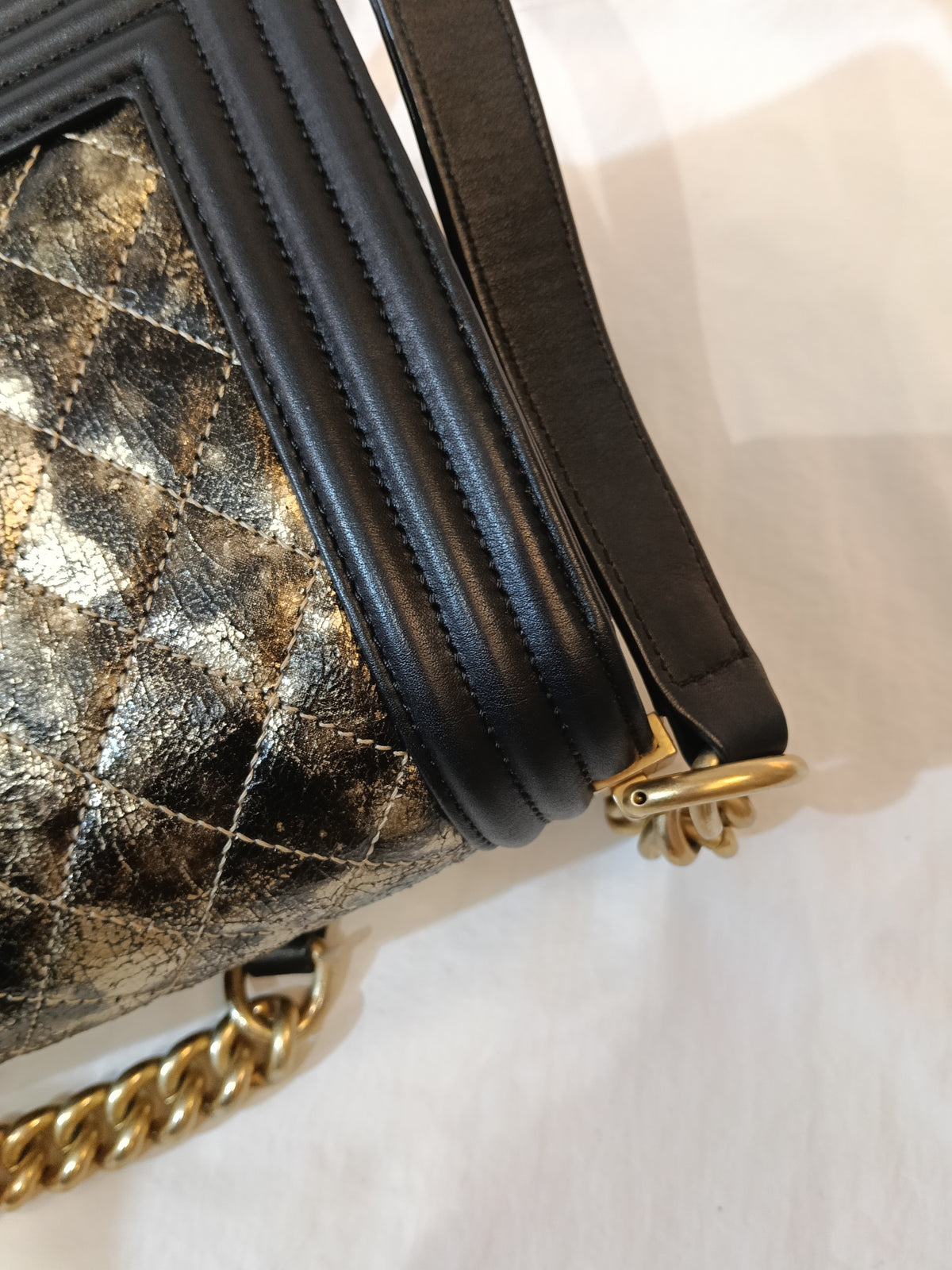 Chanel Boy 25 Crumpled Goatskin Black Gold GHW #26