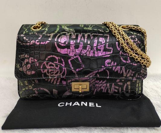 Chanel Reissue Medium Croco Graffity Black GHW DF #28