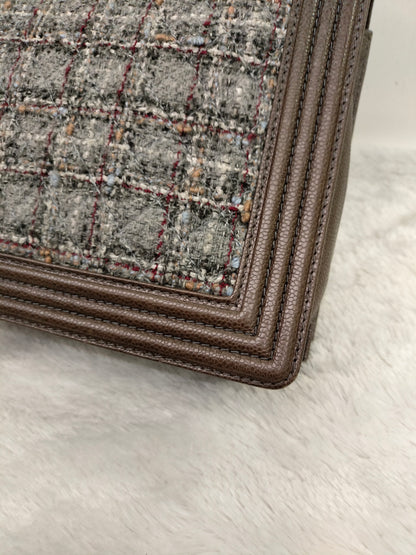 Chanel Boy Large Tweed Calfskin Brown RHW #18