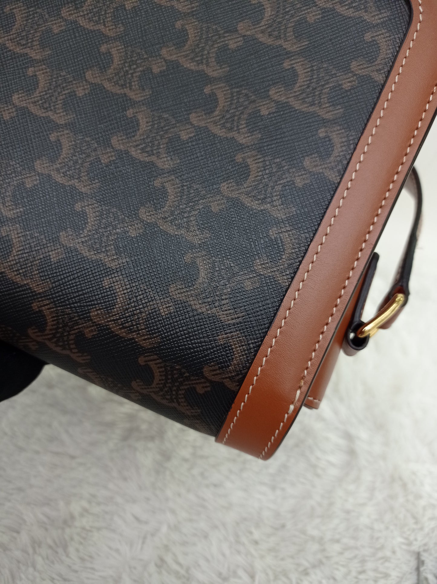 Celine Triomphe Medium Canvas Calfskin Border Tan GHW 2021