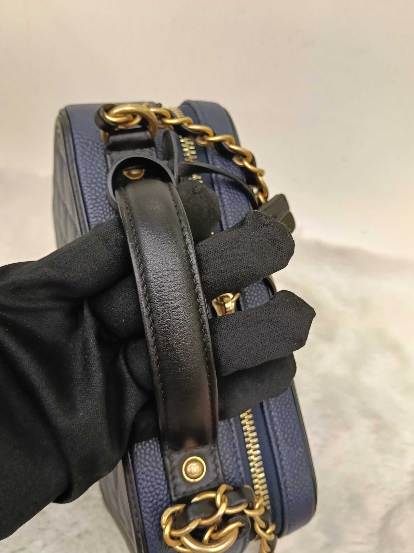Chanel Filigree Vanity Case Medium Caviar Blue Black GHW #26