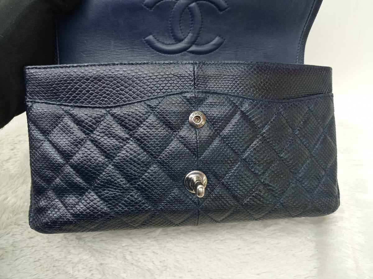 Chanel Medium Karung Snake Skin Navy SHW DF #14
