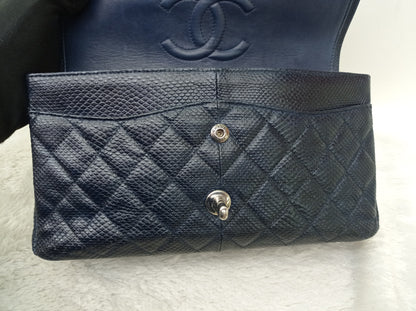 Chanel Medium Karung Snake Skin Navy SHW DF #14