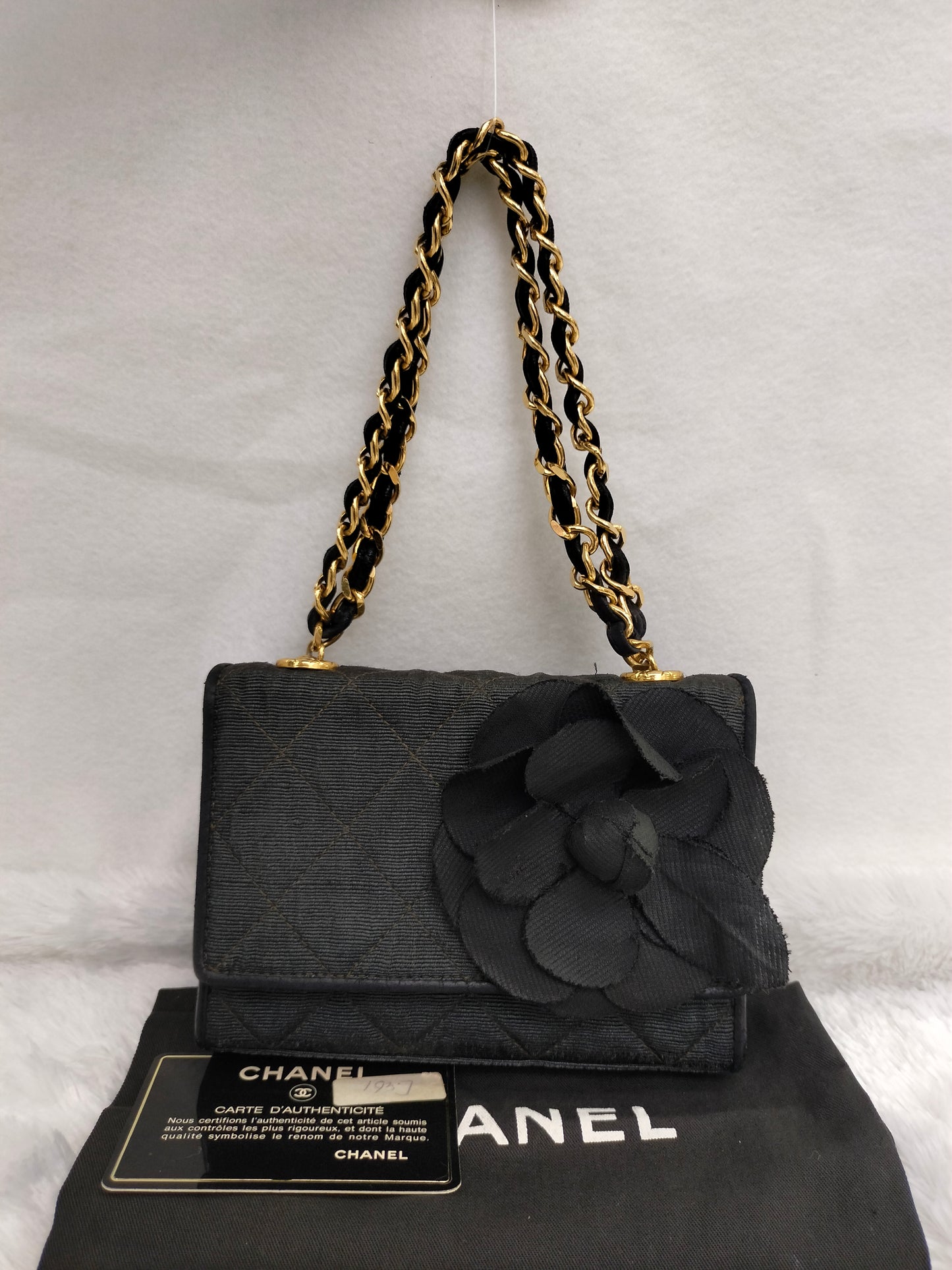 Chanel Mini Denim Flower Black Vintage GHW #1
