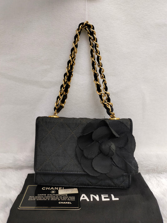Chanel Mini Denim Flower Black Vintage GHW #1