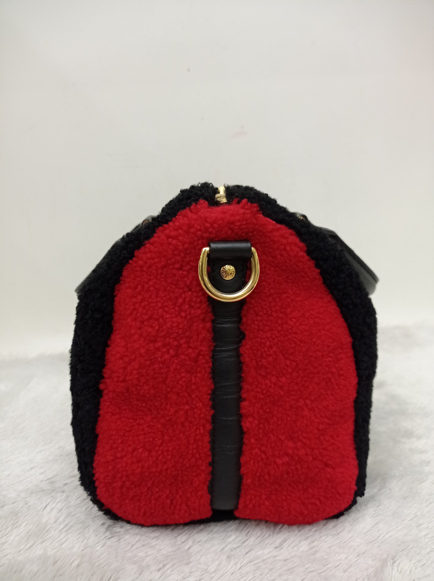 LV Bandou 25 Monogram Giant Fleece Teddy Shearling Black Red 2019
