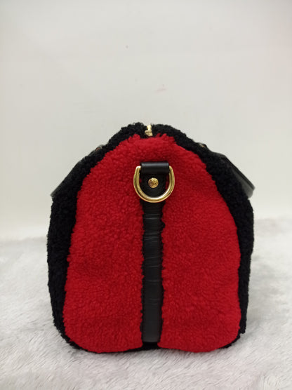 LV Bandou 25 Monogram Giant Fleece Teddy Shearling Black Red 2019